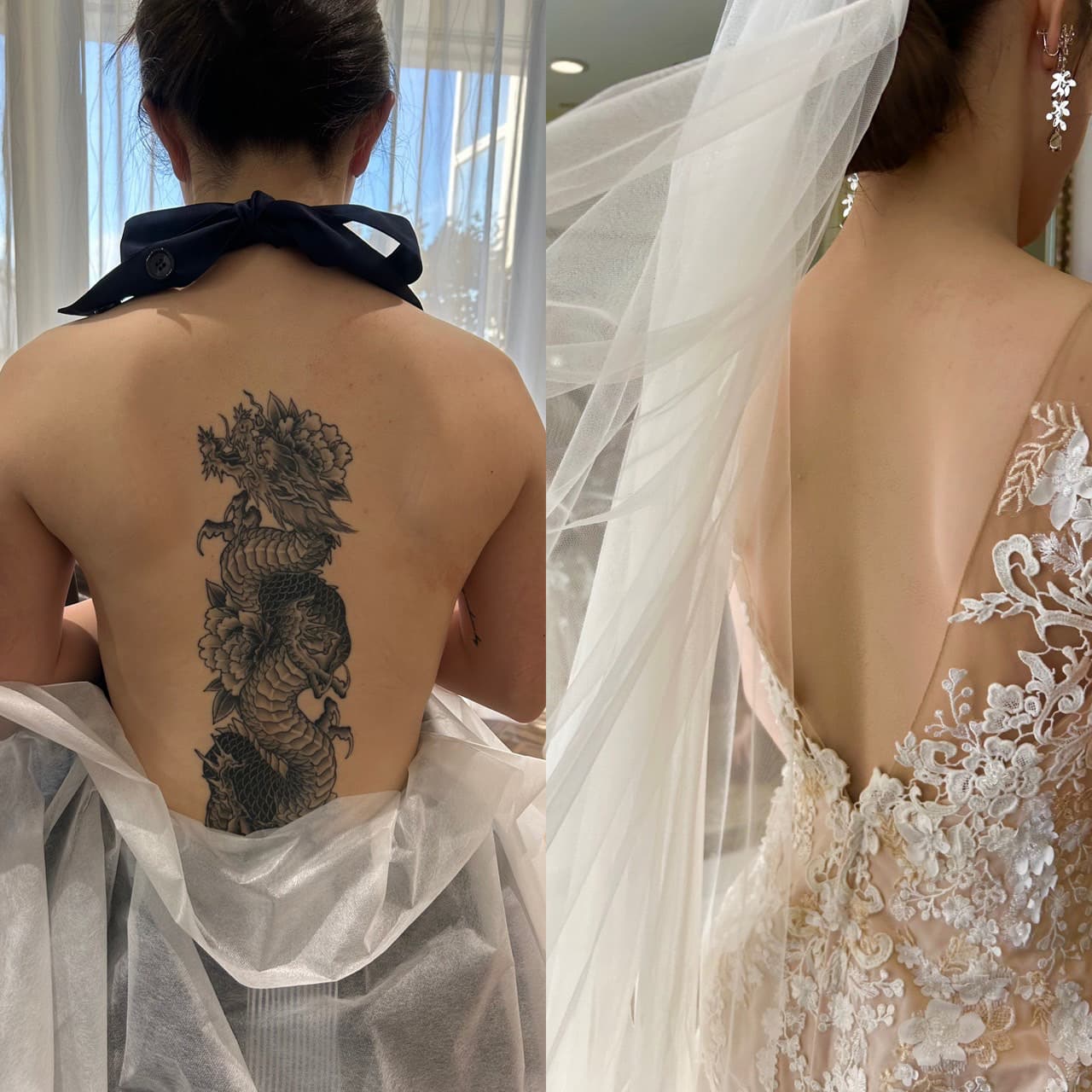 ブライダルボディカバーメイクはウエディングドレスを着て露出する背中のタトゥーも隠せます